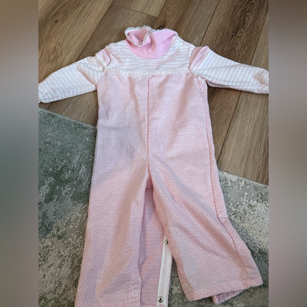 Vintage GRAB BAG brand Pink Baby Onesie with Lace Detail